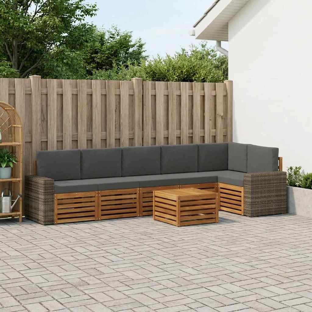 Hoekbank Set 7 pcs Natuurlijk en Antraciet Massief Acaciahout is nu te koop bij PeponiXL, paradijselijk wonen!