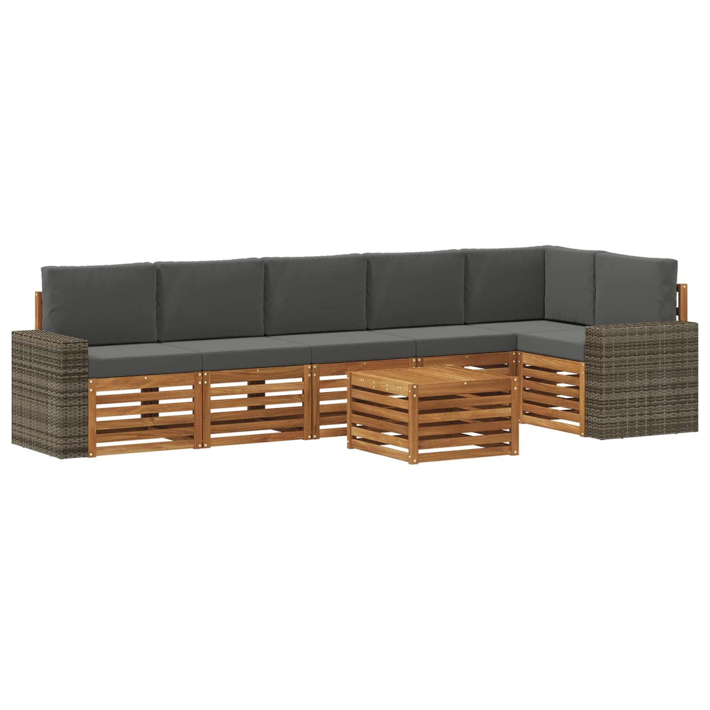 Hoekbank Set 7 pcs Natuurlijk en Antraciet Massief Acaciahout is nu te koop bij PeponiXL, paradijselijk wonen!