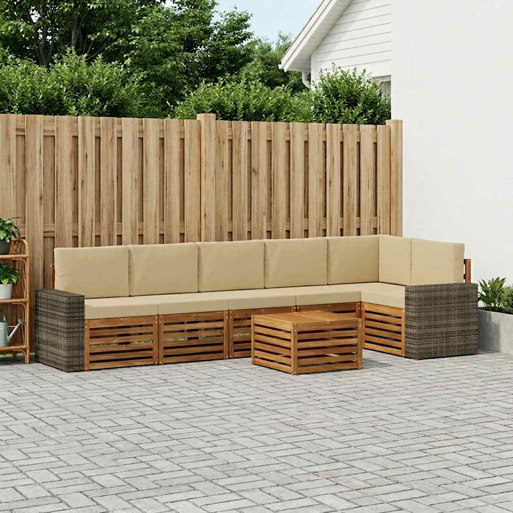 Hoekbank Set 7 pcs Natuurlijk en Beige Massief Acaciahout is nu te koop bij PeponiXL, paradijselijk wonen!