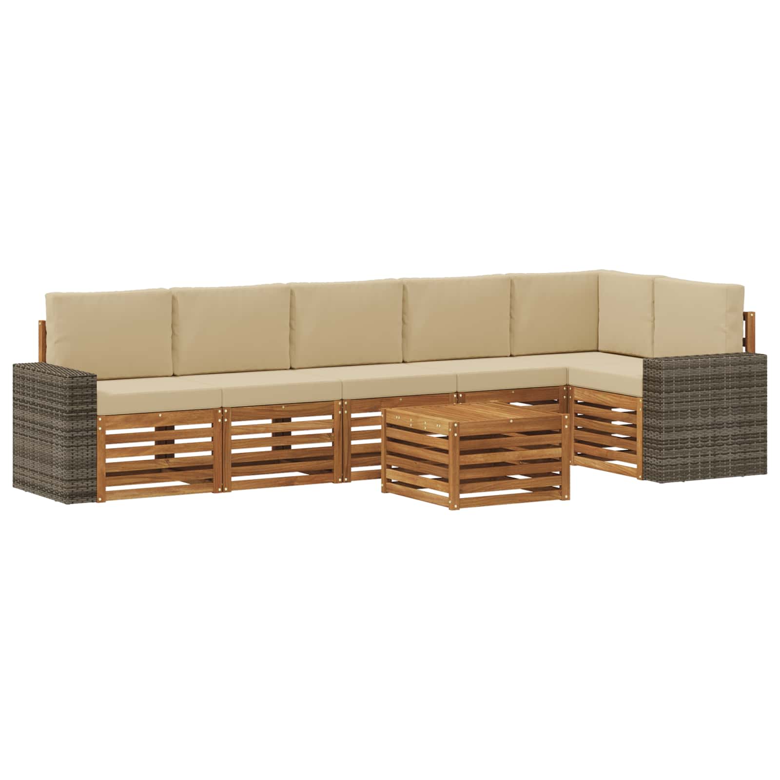 Hoekbank Set 7 pcs Natuurlijk en Beige Massief Acaciahout is nu te koop bij PeponiXL, paradijselijk wonen!