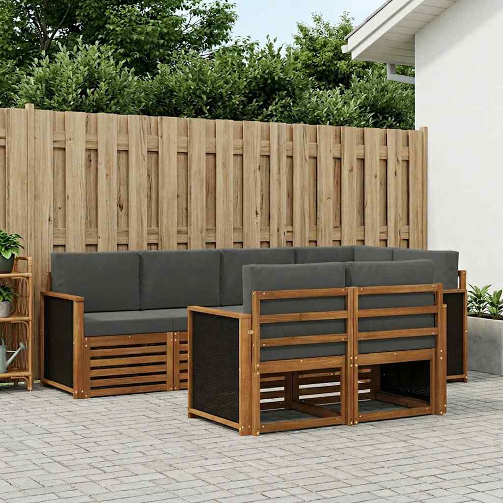 Hoekbank Set met kussen 6 pcs Natuurlijk en Antraciet is nu te koop bij PeponiXL, paradijselijk wonen!