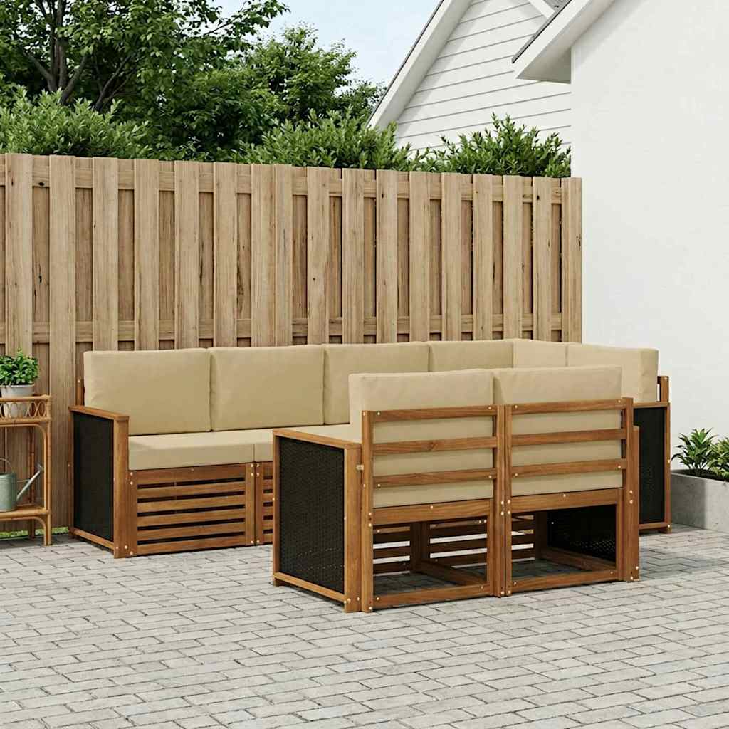 Hoekbank Set 6 pcs Naturel Massief Acaciahout en Polyester is nu te koop bij PeponiXL, paradijselijk wonen!