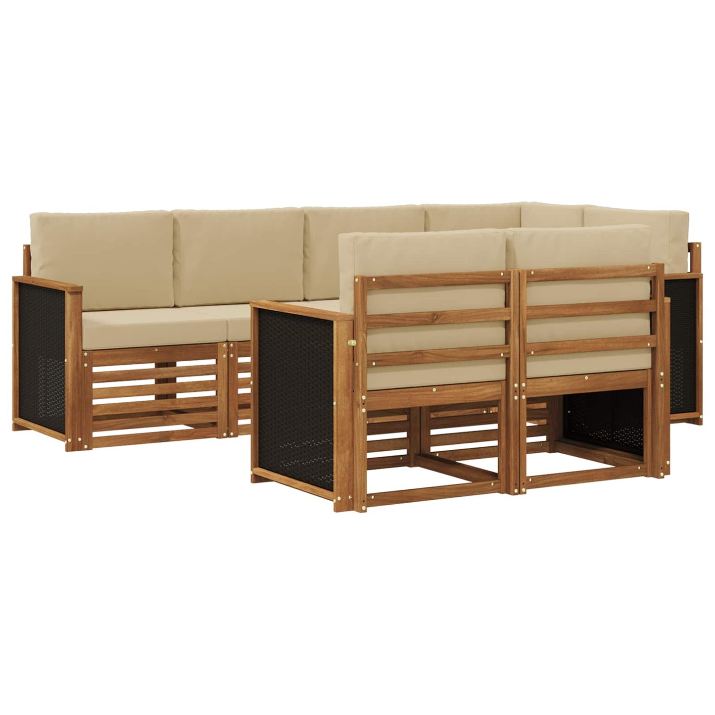 Hoekbank Set 6 pcs Naturel Massief Acaciahout en Polyester is nu te koop bij PeponiXL, paradijselijk wonen!