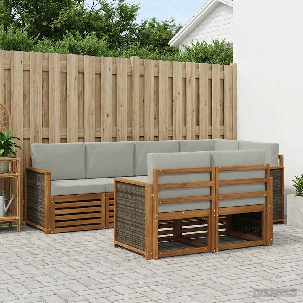 Hoekbank Set met kussen 6 pcs Naturel en lichtgrijs is nu te koop bij PeponiXL, paradijselijk wonen!