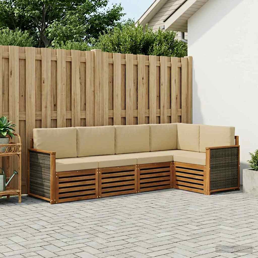Hoekbank Set 6 pcs Naturel Massief Acaciahout en Polyester is nu te koop bij PeponiXL, paradijselijk wonen!