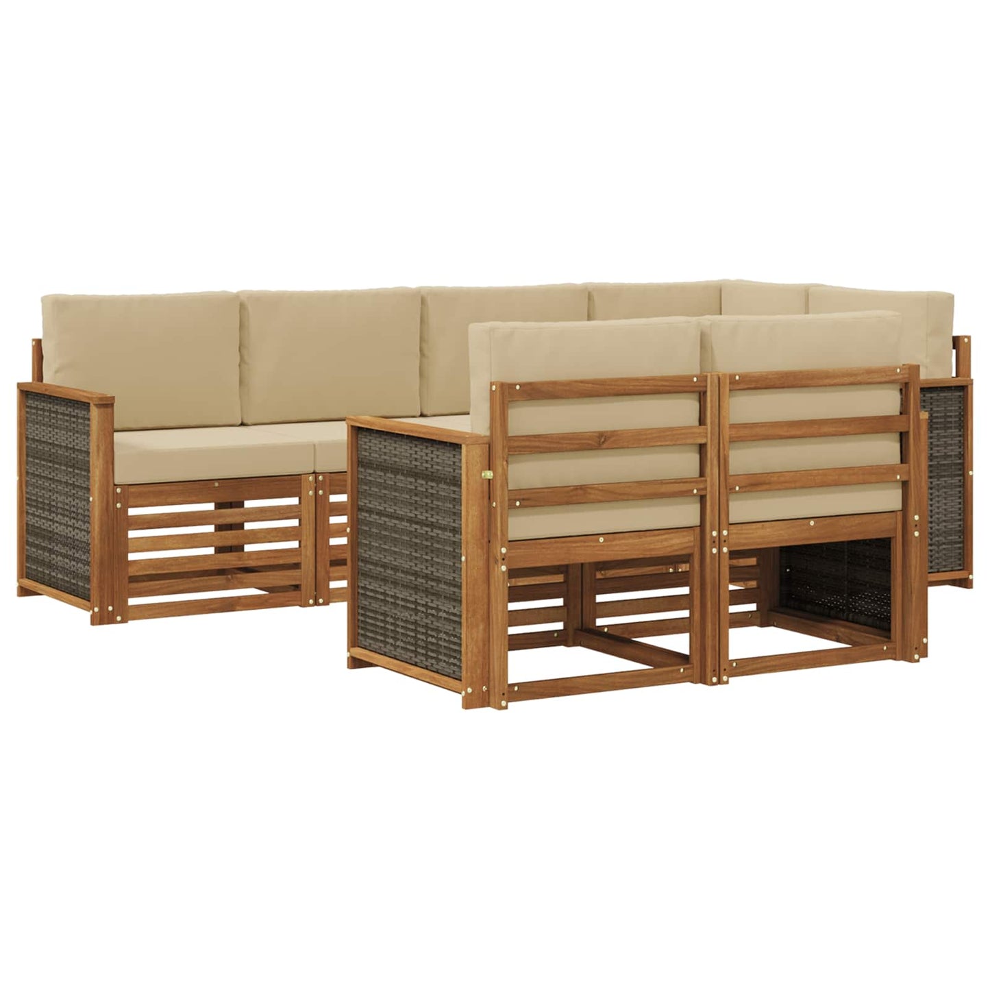 Hoekbank Set 6 pcs Naturel Massief Acaciahout en Polyester is nu te koop bij PeponiXL, paradijselijk wonen!