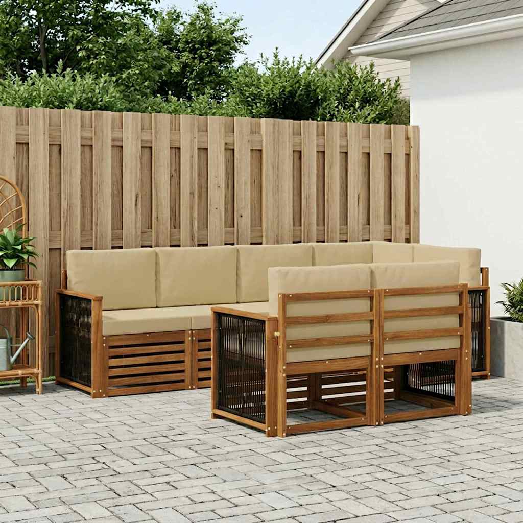 Hoekbank Set 6 pcs Naturel Massief Acaciahout en Polyester is nu te koop bij PeponiXL, paradijselijk wonen!