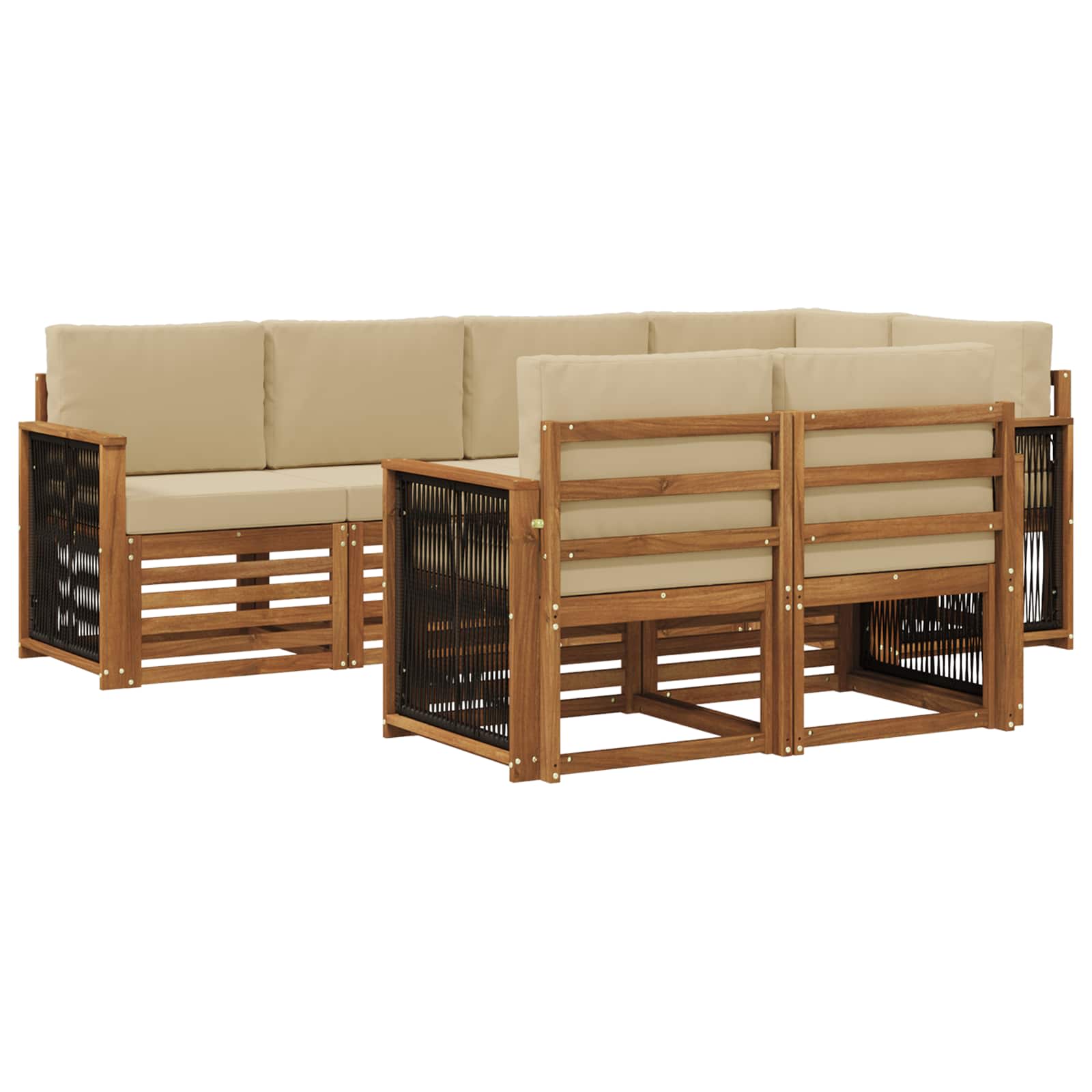 Hoekbank Set 6 pcs Naturel Massief Acaciahout en Polyester is nu te koop bij PeponiXL, paradijselijk wonen!