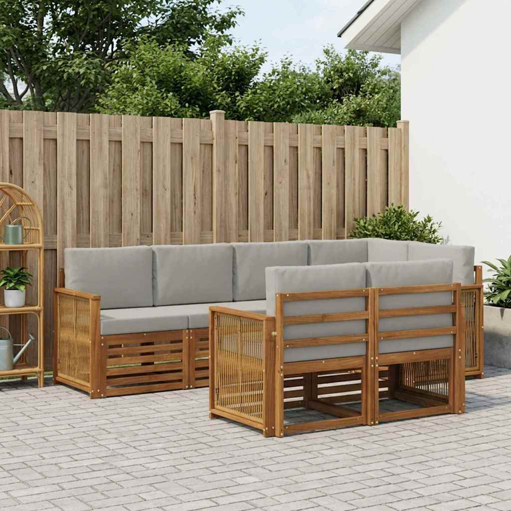 Hoekbank Set met kussen 6 pcs Naturel en lichtgrijs is nu te koop bij PeponiXL, paradijselijk wonen!