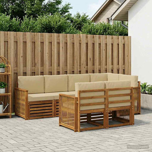 Hoekbank Set 6 pcs Naturel Massief Acaciahout en Polyester is nu te koop bij PeponiXL, paradijselijk wonen!