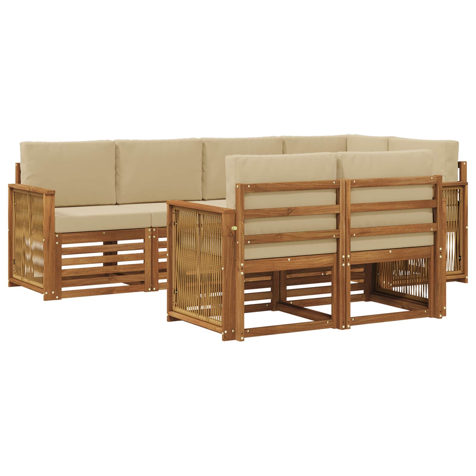 Hoekbank Set 6 pcs Naturel Massief Acaciahout en Polyester is nu te koop bij PeponiXL, paradijselijk wonen!