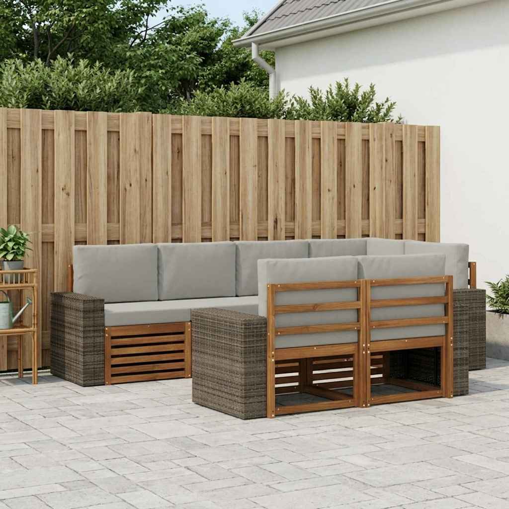 Hoekbank Set met kussen 7 pcs Naturel en lichtgrijs is nu te koop bij PeponiXL, paradijselijk wonen!