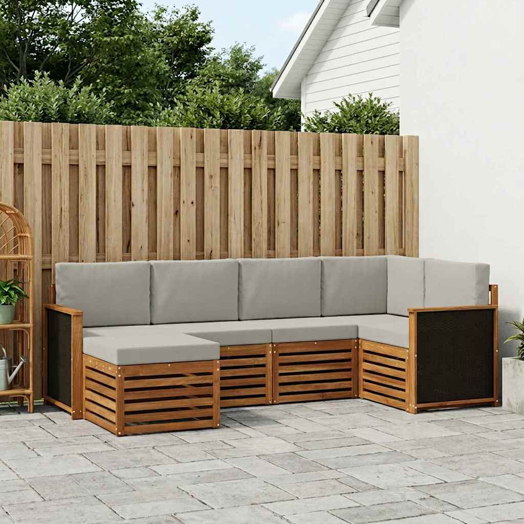 Hoekbank Set met kussen 5 pcs Naturel en lichtgrijs is nu te koop bij PeponiXL, paradijselijk wonen!