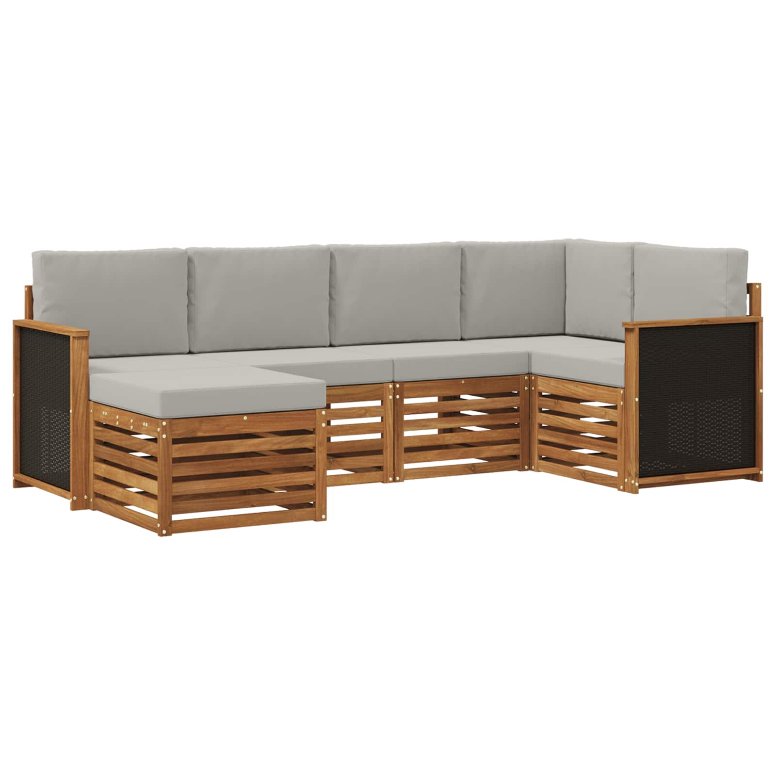 Hoekbank Set met kussen 5 pcs Naturel en lichtgrijs is nu te koop bij PeponiXL, paradijselijk wonen!
