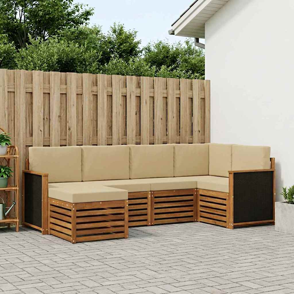 Hoekbank Set 5 pcs Naturel Massief Acaciahout en Polyester is nu te koop bij PeponiXL, paradijselijk wonen!