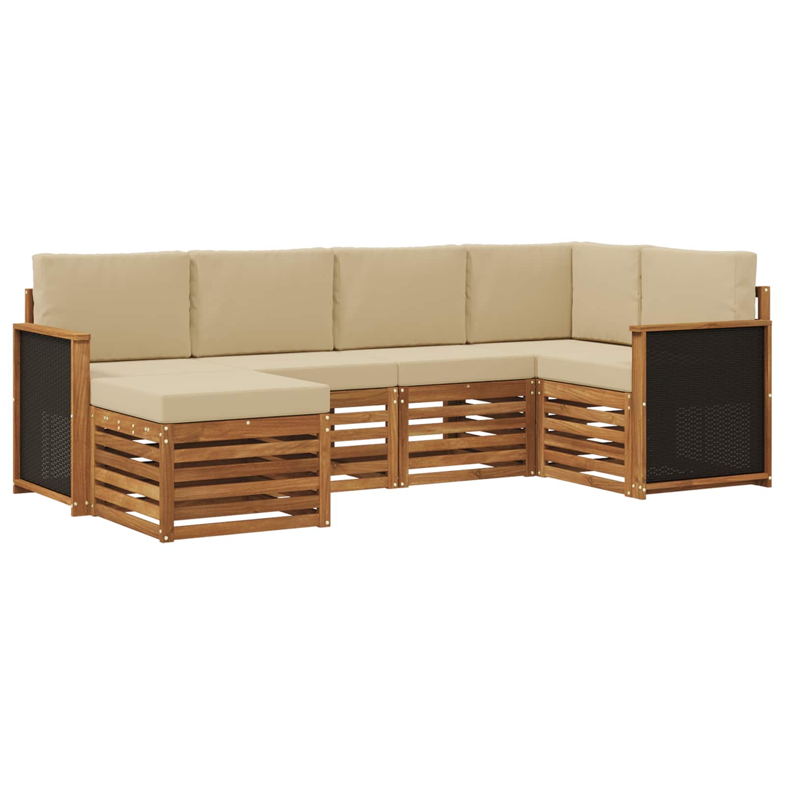 Hoekbank Set 5 pcs Naturel Massief Acaciahout en Polyester is nu te koop bij PeponiXL, paradijselijk wonen!