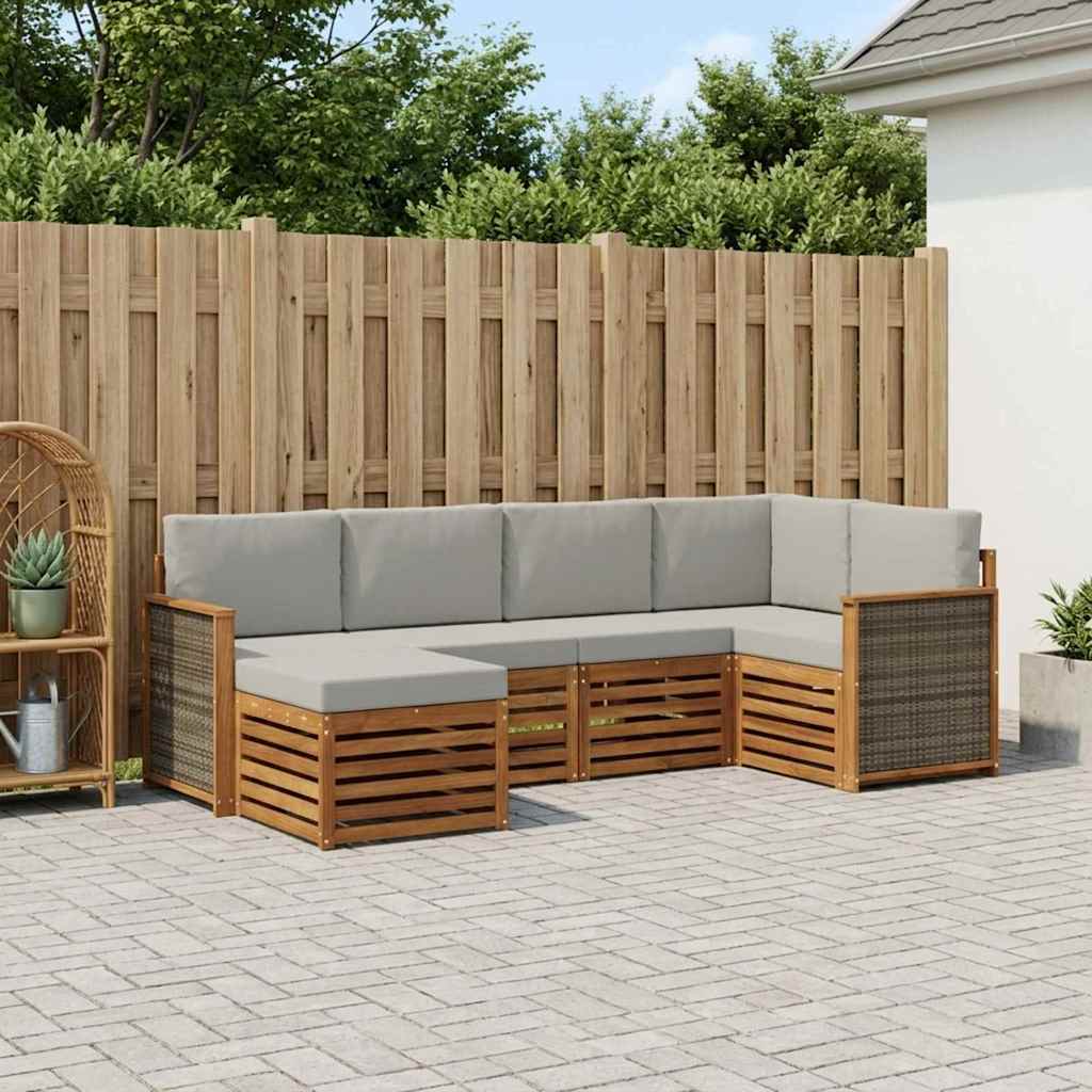 Hoekbank Set met kussen 5 pcs Naturel en lichtgrijs is nu te koop bij PeponiXL, paradijselijk wonen!
