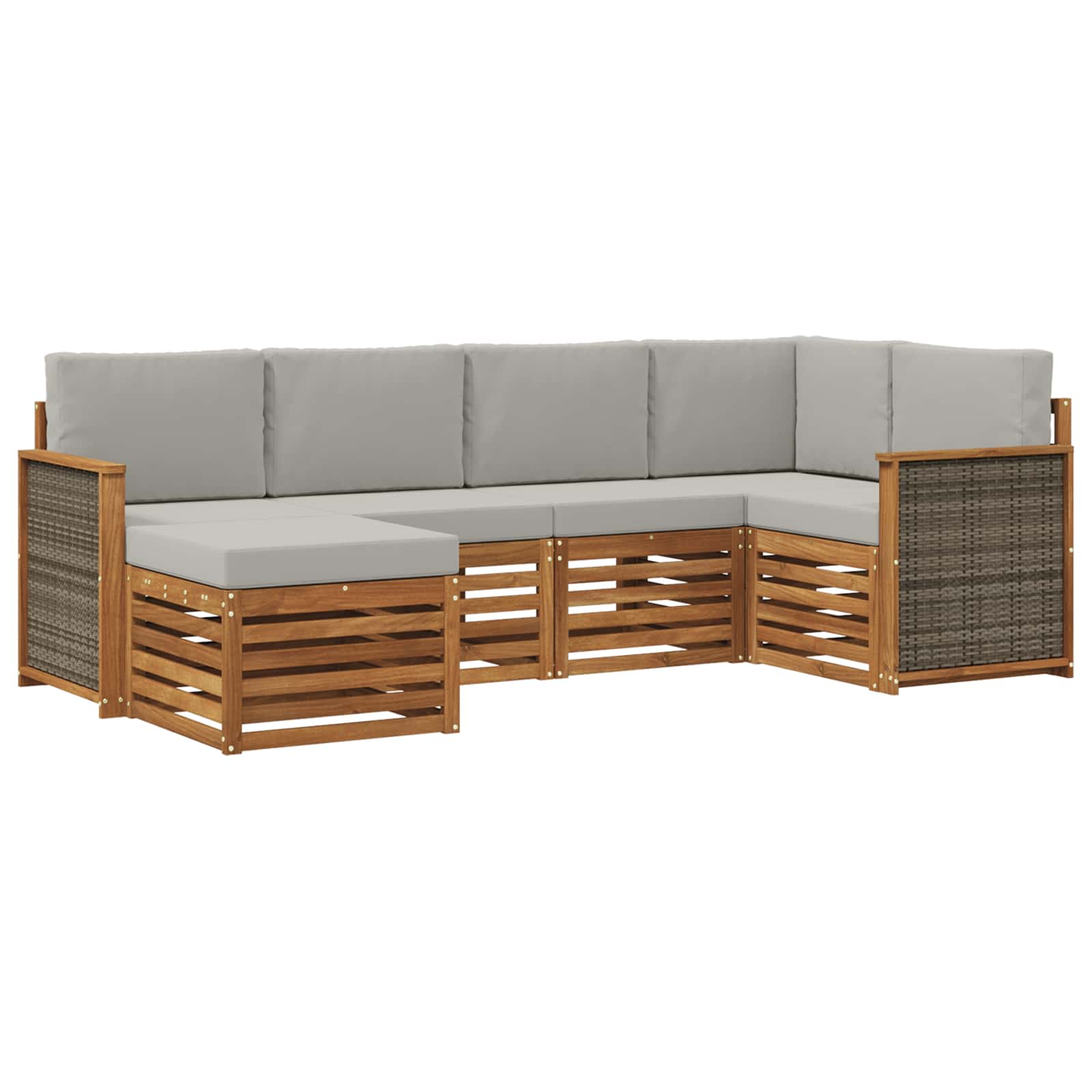 Hoekbank Set met kussen 5 pcs Naturel en lichtgrijs is nu te koop bij PeponiXL, paradijselijk wonen!