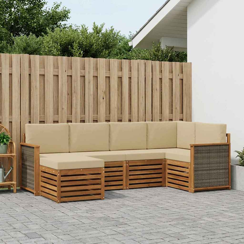 Hoekbank Set 5 pcs Naturel Massief Acaciahout en Polyester is nu te koop bij PeponiXL, paradijselijk wonen!