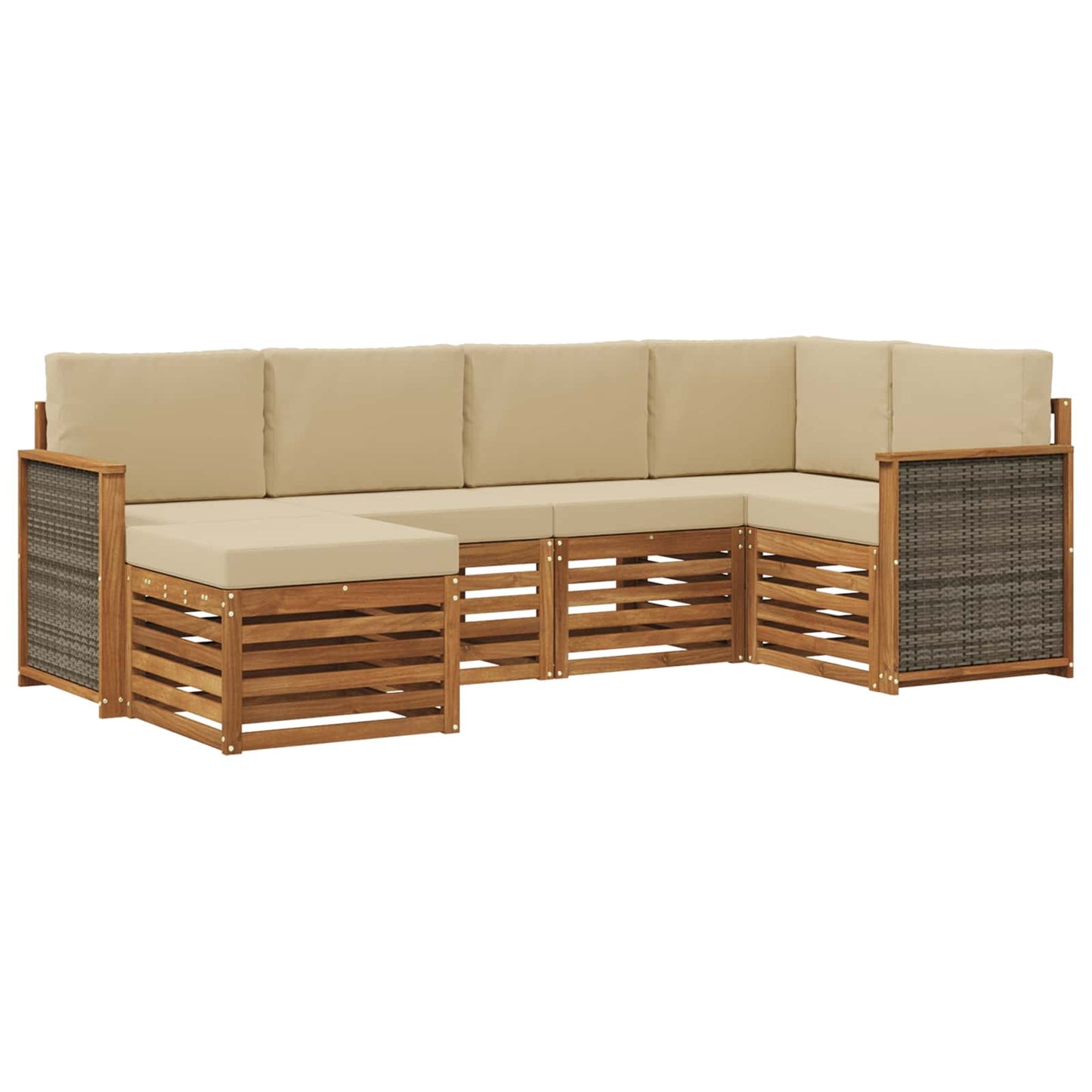 Hoekbank Set 5 pcs Naturel Massief Acaciahout en Polyester is nu te koop bij PeponiXL, paradijselijk wonen!