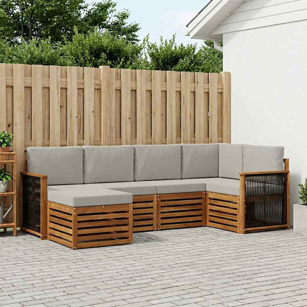 Hoekbank Set met kussen 5 pcs Naturel en lichtgrijs is nu te koop bij PeponiXL, paradijselijk wonen!