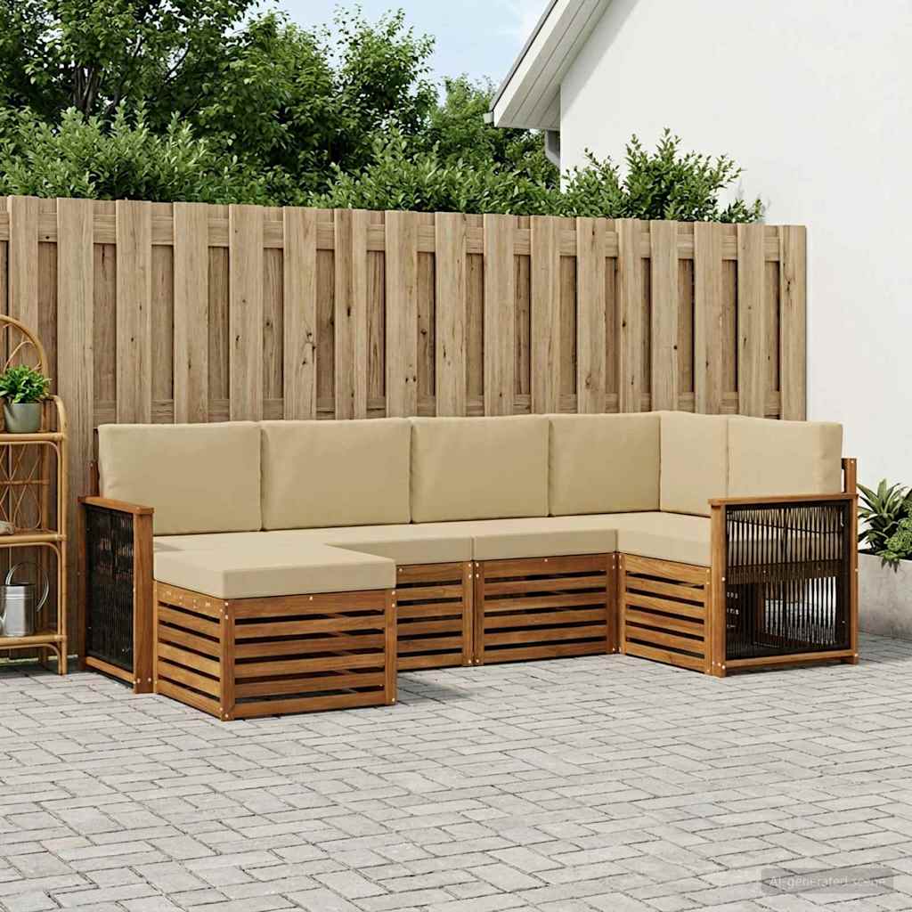 Hoekbank Set 5 pcs Naturel Massief Acaciahout en Polyester is nu te koop bij PeponiXL, paradijselijk wonen!