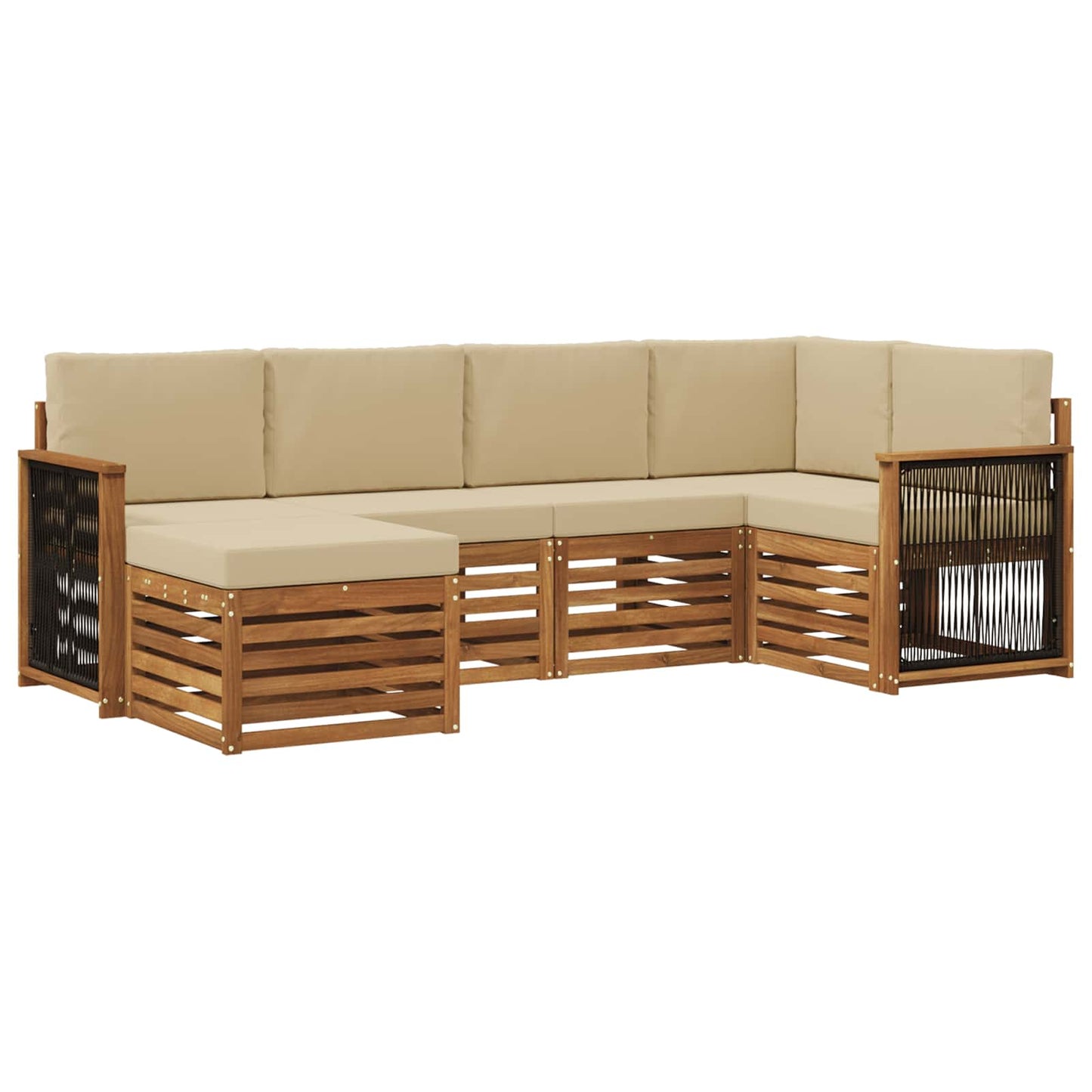 Hoekbank Set 5 pcs Naturel Massief Acaciahout en Polyester is nu te koop bij PeponiXL, paradijselijk wonen!