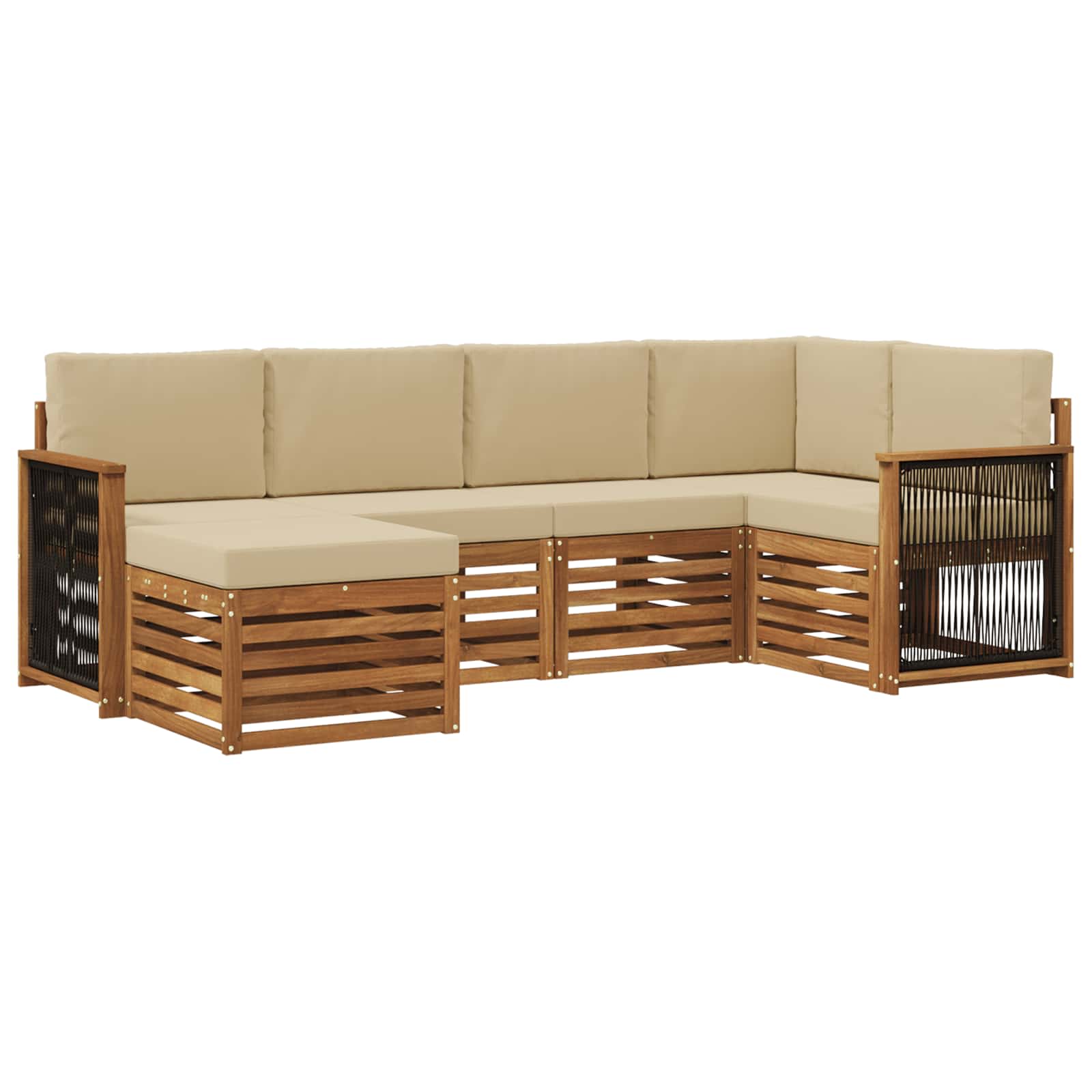Hoekbank Set 5 pcs Naturel Massief Acaciahout en Polyester is nu te koop bij PeponiXL, paradijselijk wonen!