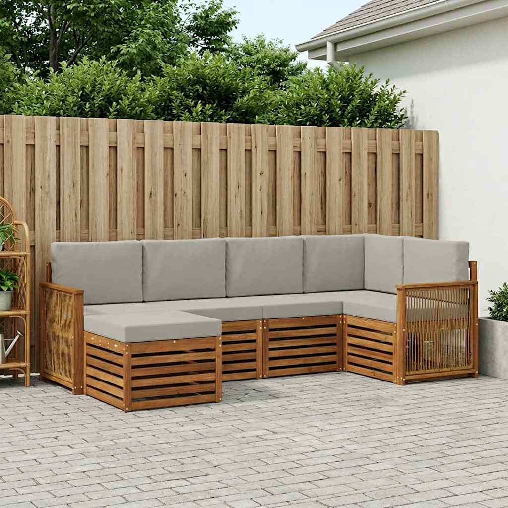 Hoekbank Set met kussen 5 pcs Naturel en lichtgrijs is nu te koop bij PeponiXL, paradijselijk wonen!