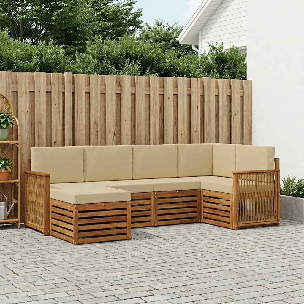 Hoekbank Set 5 pcs Naturel Massief Acaciahout en Polyester is nu te koop bij PeponiXL, paradijselijk wonen!