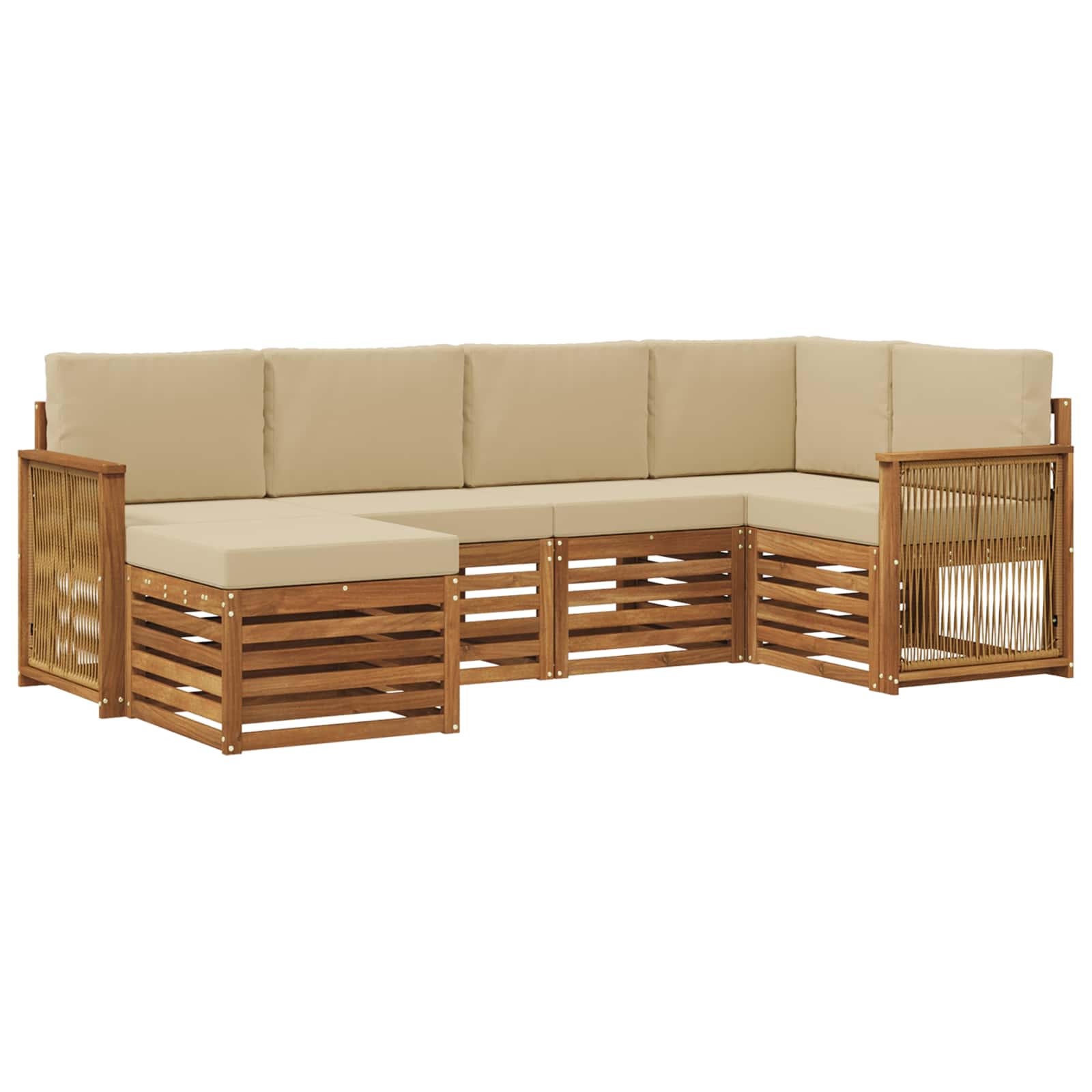 Hoekbank Set 5 pcs Naturel Massief Acaciahout en Polyester is nu te koop bij PeponiXL, paradijselijk wonen!