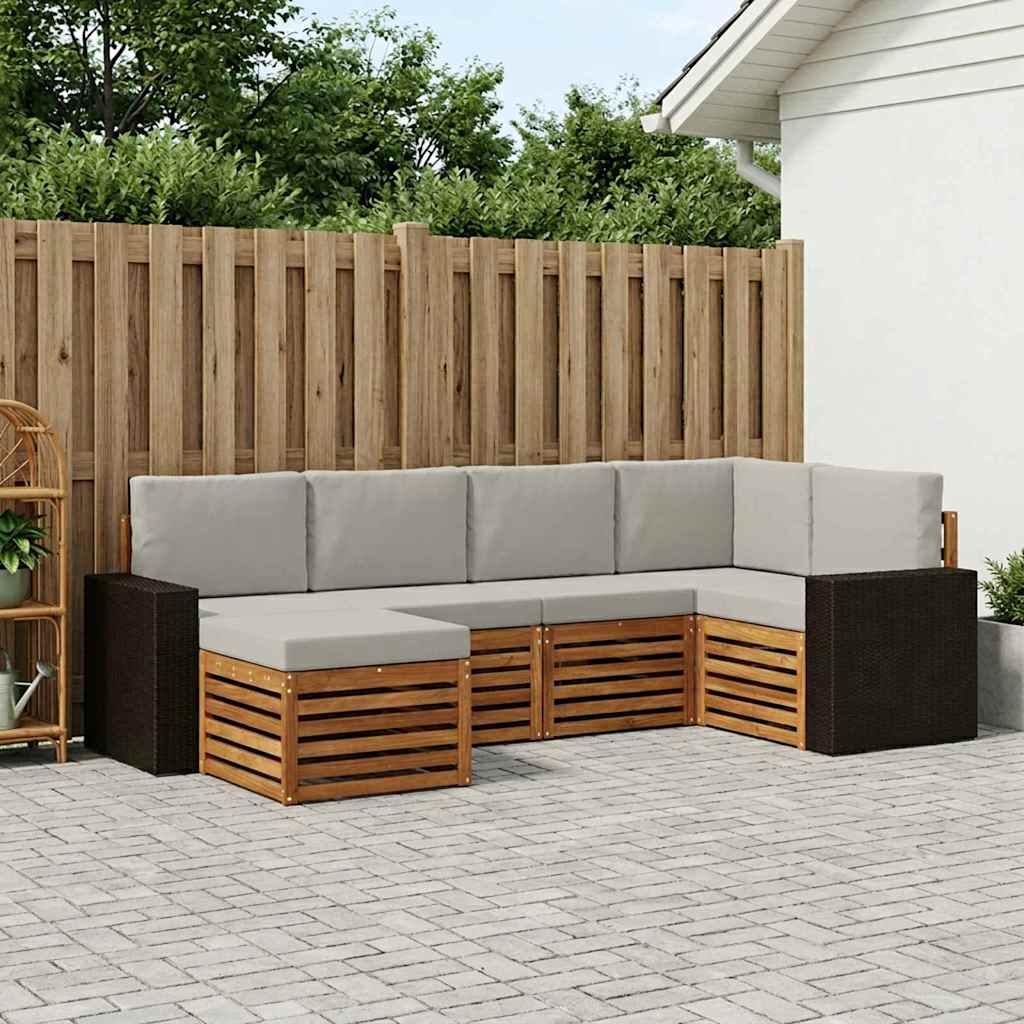 Hoekbank Set met kussen 6 pcs Naturel en lichtgrijs is nu te koop bij PeponiXL, paradijselijk wonen!