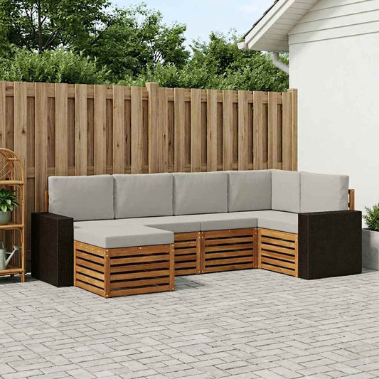 Hoekbank Set met kussen 6 pcs Naturel en lichtgrijs is nu te koop bij PeponiXL, paradijselijk wonen!