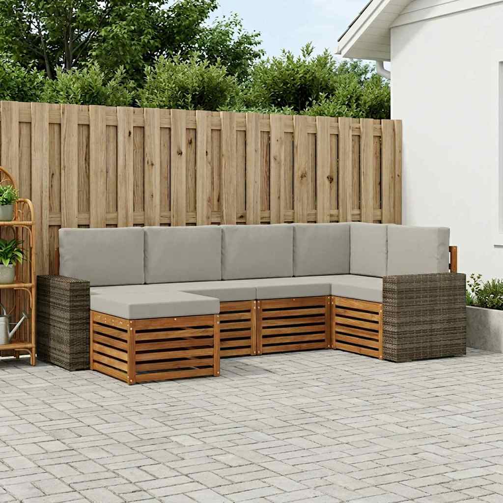 Hoekbank Set met kussen 6 pcs Naturel en lichtgrijs is nu te koop bij PeponiXL, paradijselijk wonen!