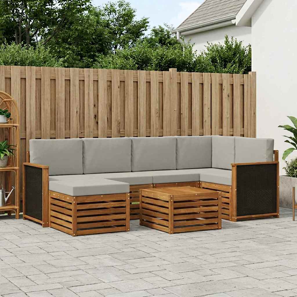 Hoekbank Set met kussen 6 pcs Naturel en lichtgrijs is nu te koop bij PeponiXL, paradijselijk wonen!