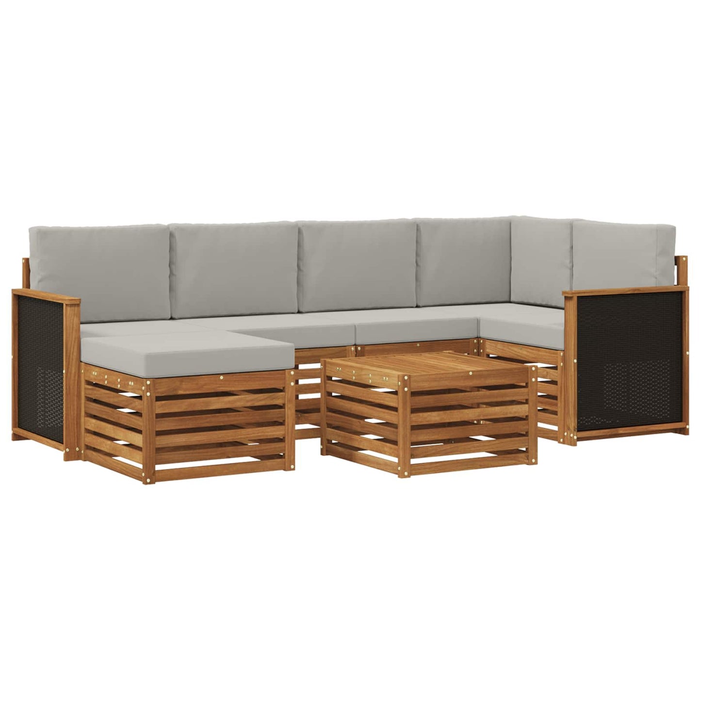 Hoekbank Set met kussen 6 pcs Naturel en lichtgrijs is nu te koop bij PeponiXL, paradijselijk wonen!