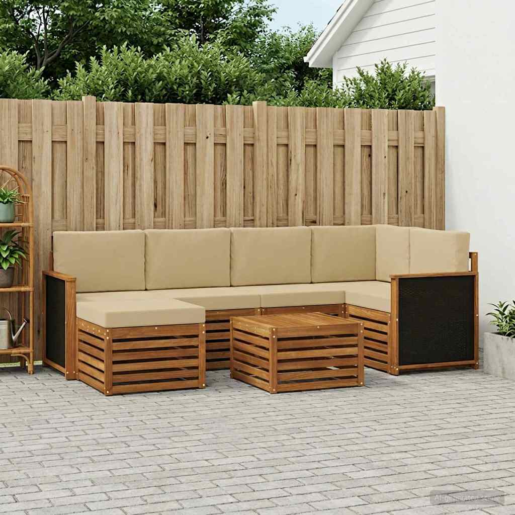 Hoekbank Set 6 pcs Naturel Massief Acaciahout en Polyester is nu te koop bij PeponiXL, paradijselijk wonen!