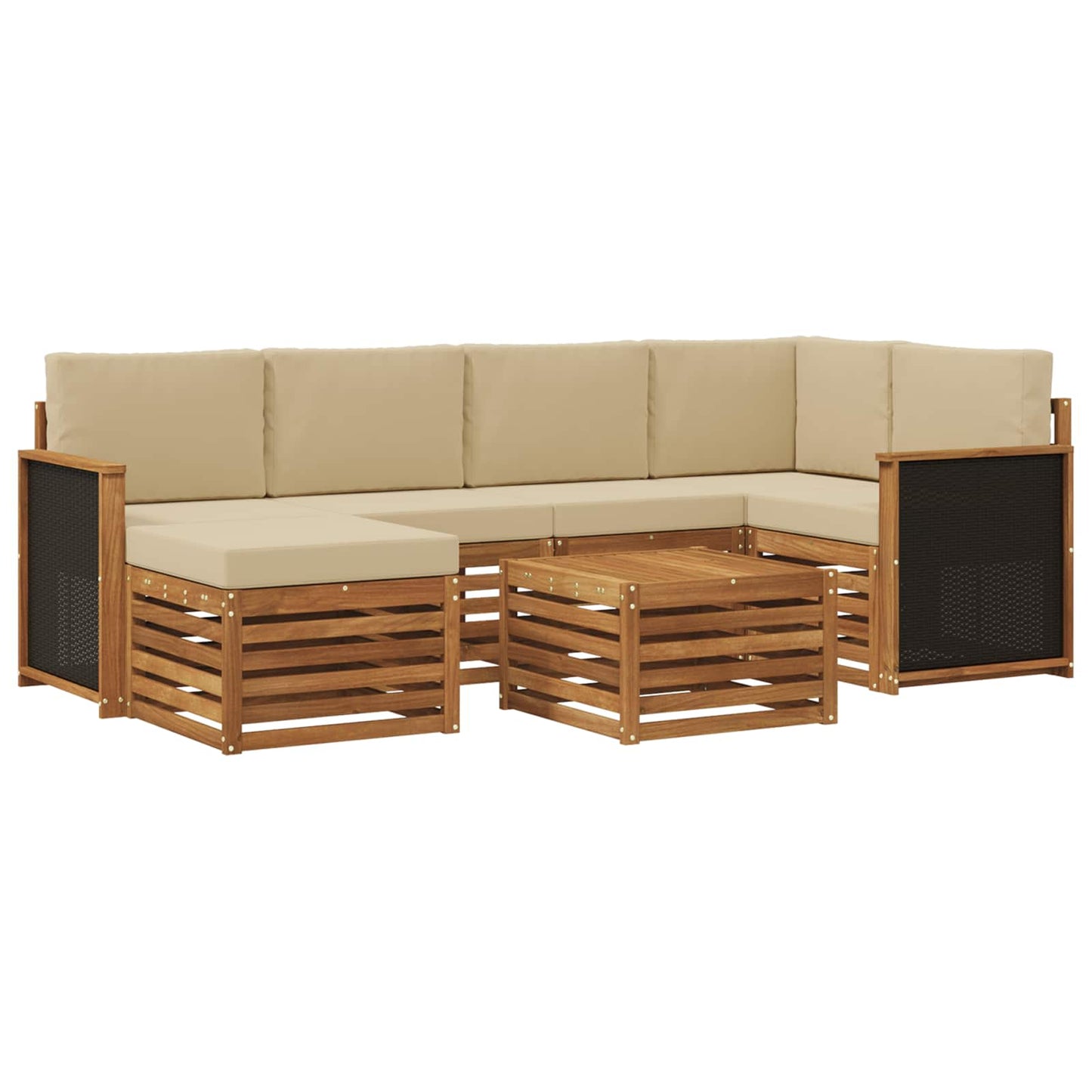 Hoekbank Set 6 pcs Naturel Massief Acaciahout en Polyester is nu te koop bij PeponiXL, paradijselijk wonen!