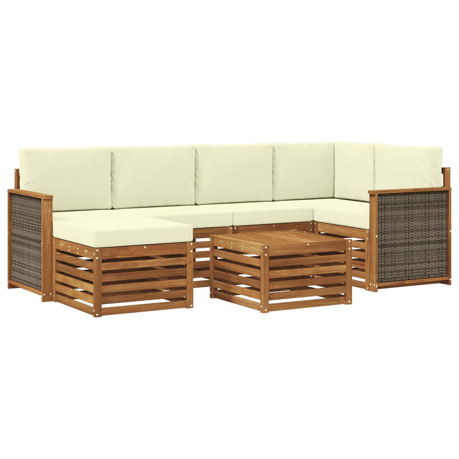 Hoekbank Set met kussen 6 pcs Natuurlijk en Crème is nu te koop bij PeponiXL, paradijselijk wonen!