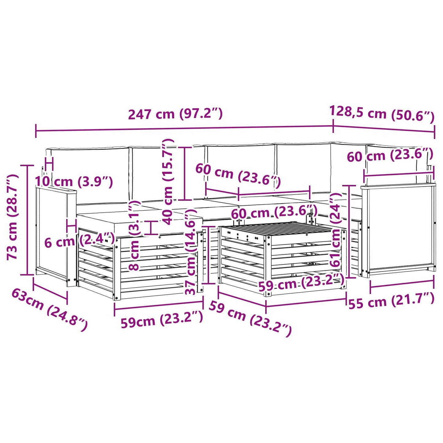 Hoekbank Set met kussen 6 pcs Natuurlijk en Crème is nu te koop bij PeponiXL, paradijselijk wonen!