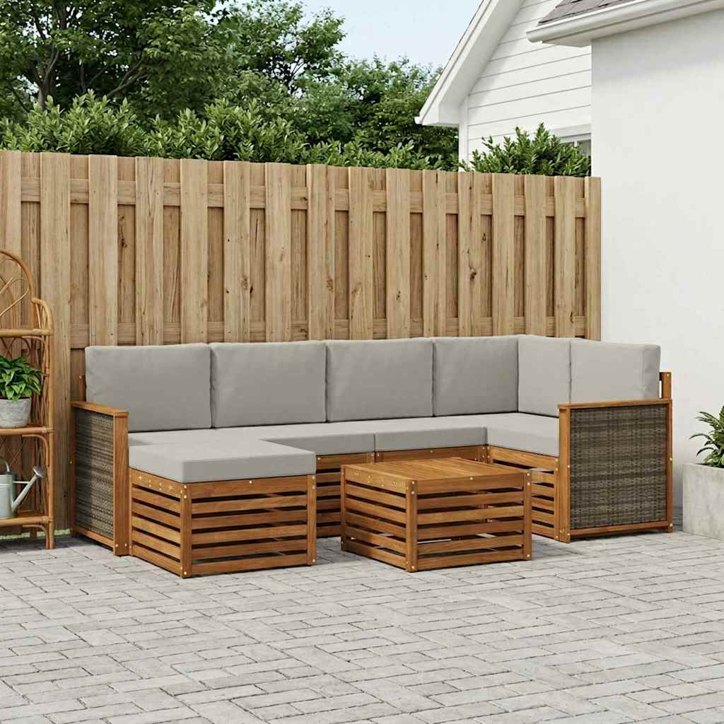 Hoekbank Set met kussen 6 pcs Naturel en lichtgrijs is nu te koop bij PeponiXL, paradijselijk wonen!