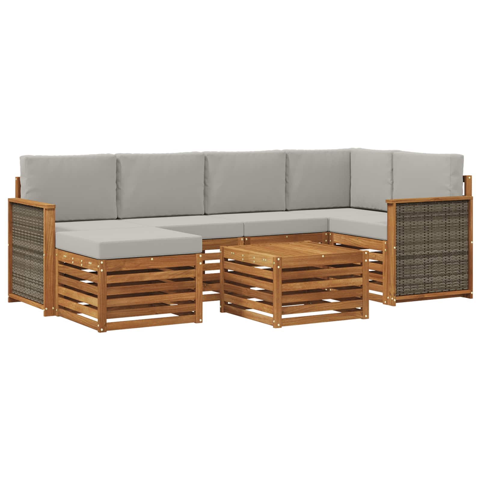 Hoekbank Set met kussen 6 pcs Naturel en lichtgrijs is nu te koop bij PeponiXL, paradijselijk wonen!