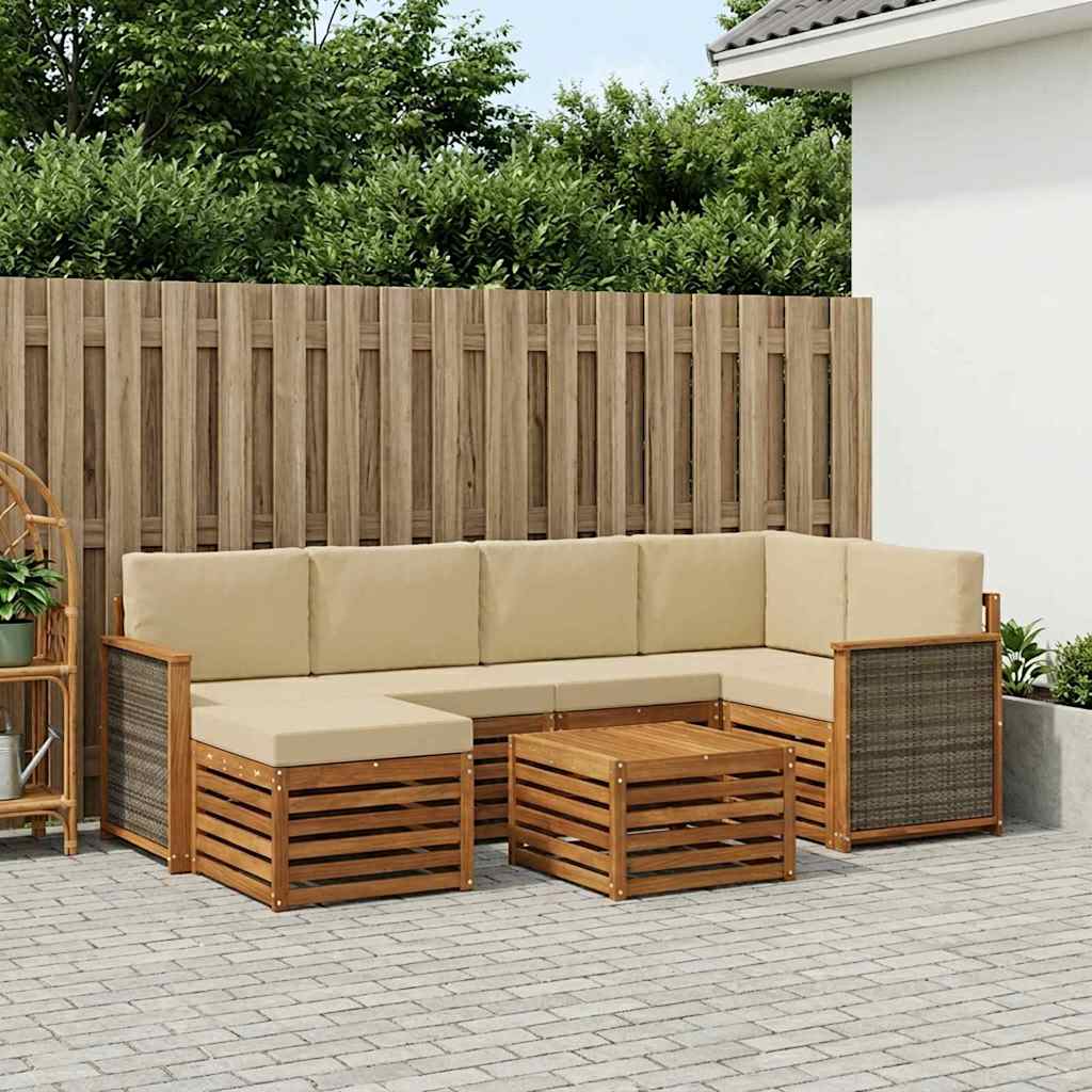 Hoekbank Set 6 pcs Naturel Massief Acaciahout en Polyester is nu te koop bij PeponiXL, paradijselijk wonen!