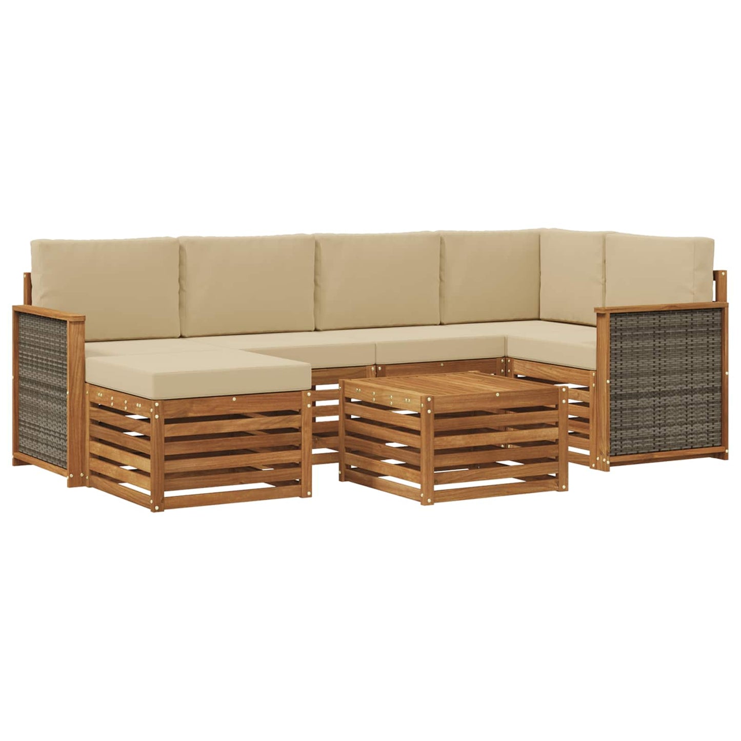 Hoekbank Set 6 pcs Naturel Massief Acaciahout en Polyester is nu te koop bij PeponiXL, paradijselijk wonen!