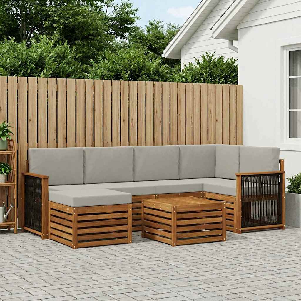 Hoekbank Set met kussen 6 pcs Naturel en lichtgrijs is nu te koop bij PeponiXL, paradijselijk wonen!