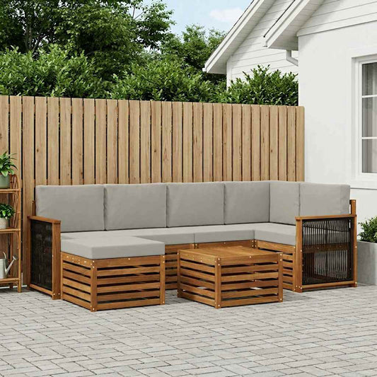 Hoekbank Set met kussen 6 pcs Naturel en lichtgrijs is nu te koop bij PeponiXL, paradijselijk wonen!