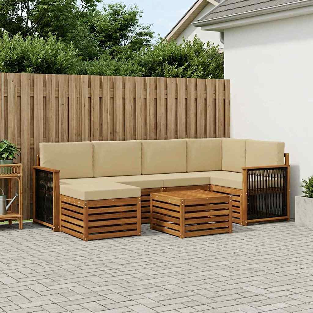 Hoekbank Set 6 pcs Naturel Massief Acaciahout en Polyester is nu te koop bij PeponiXL, paradijselijk wonen!