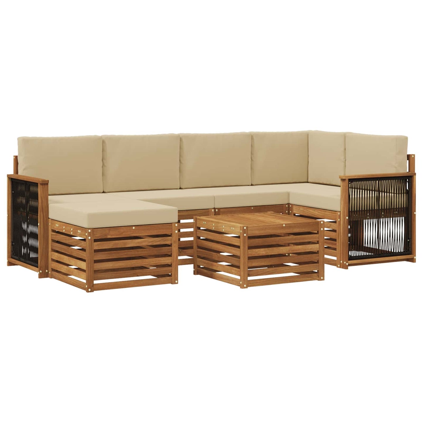 Hoekbank Set 6 pcs Naturel Massief Acaciahout en Polyester is nu te koop bij PeponiXL, paradijselijk wonen!