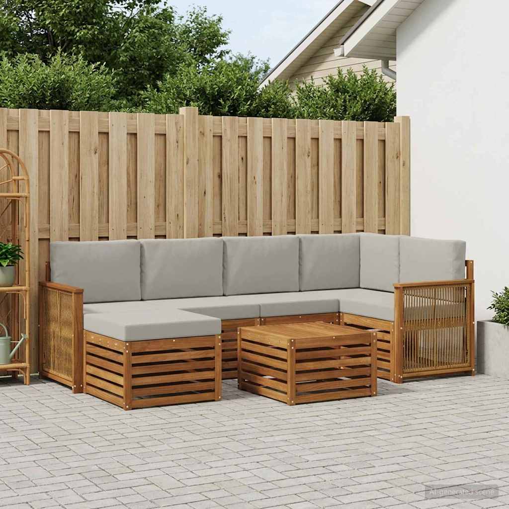 Hoekbank Set met kussen 6 pcs Naturel en lichtgrijs is nu te koop bij PeponiXL, paradijselijk wonen!