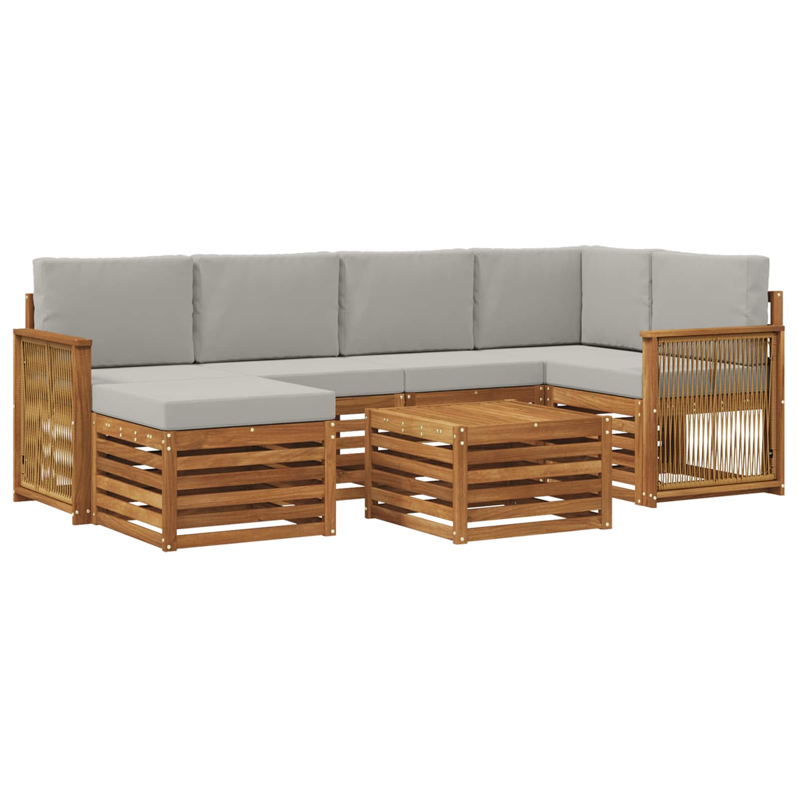 Hoekbank Set met kussen 6 pcs Naturel en lichtgrijs is nu te koop bij PeponiXL, paradijselijk wonen!